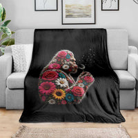 Floral Bigfoot Blowing Wishes Dandelion Throw Blanket Vintage Sasquatch Art Botanical Wildlife Graphic