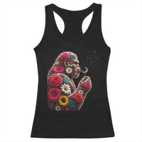 Floral Bigfoot Blowing Wishes Dandelion Racerback Tank Top Vintage Sasquatch Art Botanical Wildlife Graphic