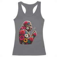 Floral Bigfoot Blowing Wishes Dandelion Racerback Tank Top Vintage Sasquatch Art Botanical Wildlife Graphic