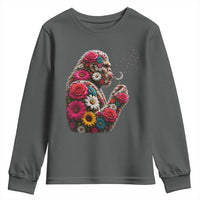 Floral Bigfoot Blowing Wishes Dandelion Youth Sweatshirt Vintage Sasquatch Art Botanical Wildlife Graphic