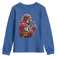 Floral Bigfoot Blowing Wishes Dandelion Youth Sweatshirt Vintage Sasquatch Art Botanical Wildlife Graphic
