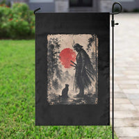 Vintage Japanese Samurai Warrior and Black Cat Garden Flag