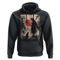Vintage Japanese Samurai Warrior and Black Cat Hoodie