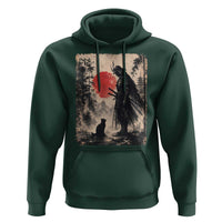 Vintage Japanese Samurai Warrior and Black Cat Hoodie