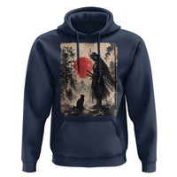 Vintage Japanese Samurai Warrior and Black Cat Hoodie
