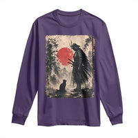Vintage Japanese Samurai Warrior and Black Cat Long Sleeve Shirt