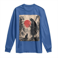 Vintage Japanese Samurai Warrior and Black Cat Long Sleeve Shirt