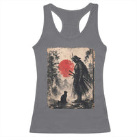 Vintage Japanese Samurai Warrior and Black Cat Racerback Tank Top