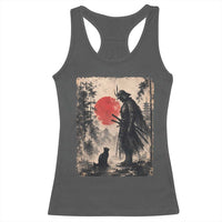 Vintage Japanese Samurai Warrior and Black Cat Racerback Tank Top