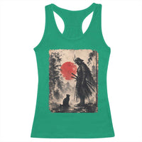 Vintage Japanese Samurai Warrior and Black Cat Racerback Tank Top