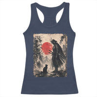 Vintage Japanese Samurai Warrior and Black Cat Racerback Tank Top