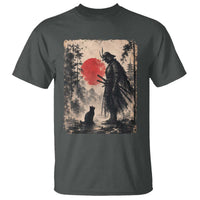 Vintage Japanese Samurai Warrior and Black Cat T Shirt