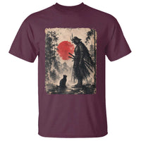 Vintage Japanese Samurai Warrior and Black Cat T Shirt