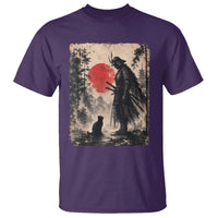 Vintage Japanese Samurai Warrior and Black Cat T Shirt