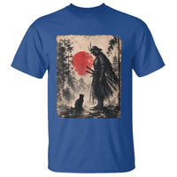 Vintage Japanese Samurai Warrior and Black Cat T Shirt