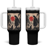 Vintage Japanese Samurai Warrior and Black Cat Tumbler With Handle