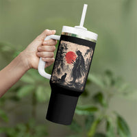 Vintage Japanese Samurai Warrior and Black Cat Tumbler With Handle