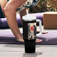 Vintage Japanese Samurai Warrior and Black Cat Tumbler With Handle