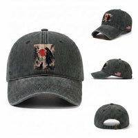 Vintage Japanese Samurai Warrior and Black Cat Washed Cotton Baseball Cap