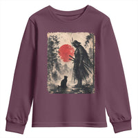 Vintage Japanese Samurai Warrior and Black Cat Youth Sweatshirt