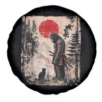 Vintage Japanese Art Bigfoot Samurai Warrior and Black Cat Spare Tire Cover Sasquatch Lovers Vintage Graphic Ukiyo-e Art