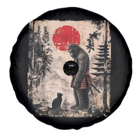 Vintage Japanese Art Bigfoot Samurai Warrior and Black Cat Spare Tire Cover Sasquatch Lovers Vintage Graphic Ukiyo-e Art