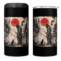 Vintage Japanese Art Bigfoot Samurai Warrior and Black Cat 4 in 1 Can Cooler Tumbler Sasquatch Lovers Vintage Graphic Ukiyo-e Art
