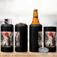 Vintage Japanese Art Bigfoot Samurai Warrior and Black Cat 4 in 1 Can Cooler Tumbler Sasquatch Lovers Vintage Graphic Ukiyo-e Art