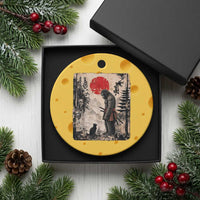 Vintage Japanese Art Bigfoot Samurai Warrior and Black Cat Ceramic Ornament Sasquatch Lovers Vintage Graphic Ukiyo-e Art