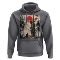 Vintage Japanese Art Bigfoot Samurai Warrior and Black Cat Hoodie Sasquatch Lovers Vintage Graphic Ukiyo-e Art