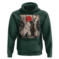 Vintage Japanese Art Bigfoot Samurai Warrior and Black Cat Hoodie Sasquatch Lovers Vintage Graphic Ukiyo-e Art