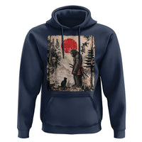 Vintage Japanese Art Bigfoot Samurai Warrior and Black Cat Hoodie Sasquatch Lovers Vintage Graphic Ukiyo-e Art