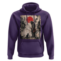 Vintage Japanese Art Bigfoot Samurai Warrior and Black Cat Hoodie Sasquatch Lovers Vintage Graphic Ukiyo-e Art