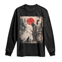 Vintage Japanese Art Bigfoot Samurai Warrior and Black Cat Long Sleeve Shirt Sasquatch Lovers Vintage Graphic Ukiyo-e Art
