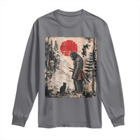 Vintage Japanese Art Bigfoot Samurai Warrior and Black Cat Long Sleeve Shirt Sasquatch Lovers Vintage Graphic Ukiyo-e Art