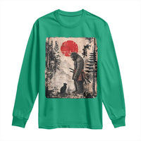 Vintage Japanese Art Bigfoot Samurai Warrior and Black Cat Long Sleeve Shirt Sasquatch Lovers Vintage Graphic Ukiyo-e Art