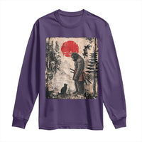 Vintage Japanese Art Bigfoot Samurai Warrior and Black Cat Long Sleeve Shirt Sasquatch Lovers Vintage Graphic Ukiyo-e Art