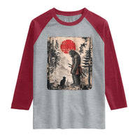 Vintage Japanese Art Bigfoot Samurai Warrior and Black Cat Raglan Shirt Sasquatch Lovers Vintage Graphic Ukiyo-e Art