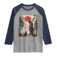 Vintage Japanese Art Bigfoot Samurai Warrior and Black Cat Raglan Shirt Sasquatch Lovers Vintage Graphic Ukiyo-e Art
