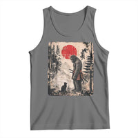 Vintage Japanese Art Bigfoot Samurai Warrior and Black Cat Tank Top Sasquatch Lovers Vintage Graphic Ukiyo-e Art