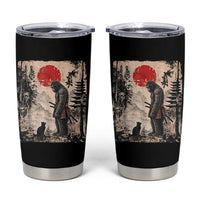 Vintage Japanese Art Bigfoot Samurai Warrior and Black Cat Tumbler Cup Sasquatch Lovers Vintage Graphic Ukiyo-e Art