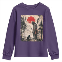 Vintage Japanese Art Bigfoot Samurai Warrior and Black Cat Youth Sweatshirt Sasquatch Lovers Vintage Graphic Ukiyo-e Art