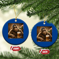 Funny Bigfoot Drinking Beer Ceramic Ornament Vintage Cool Sunglasses Sasquatch Pub Graphic