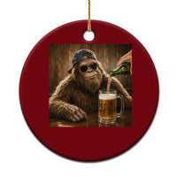 Funny Bigfoot Drinking Beer Ceramic Ornament Vintage Cool Sunglasses Sasquatch Pub Graphic