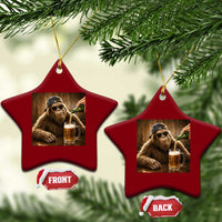 Funny Bigfoot Drinking Beer Ceramic Ornament Vintage Cool Sunglasses Sasquatch Pub Graphic