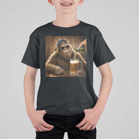 Funny Bigfoot Drinking Beer T Shirt For Kid Vintage Cool Sunglasses Sasquatch Pub Graphic