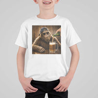 Funny Bigfoot Drinking Beer T Shirt For Kid Vintage Cool Sunglasses Sasquatch Pub Graphic