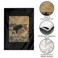 Black Cat Biting Shark Anime Graphic Japanese Garden Flag Vintage Graphic Ukiyo-e Art