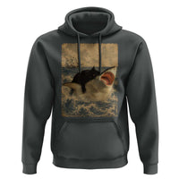 Black Cat Biting Shark Anime Graphic Japanese Hoodie Vintage Graphic Ukiyo-e Art