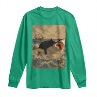 Black Cat Biting Shark Anime Graphic Japanese Long Sleeve Shirt Vintage Graphic Ukiyo-e Art